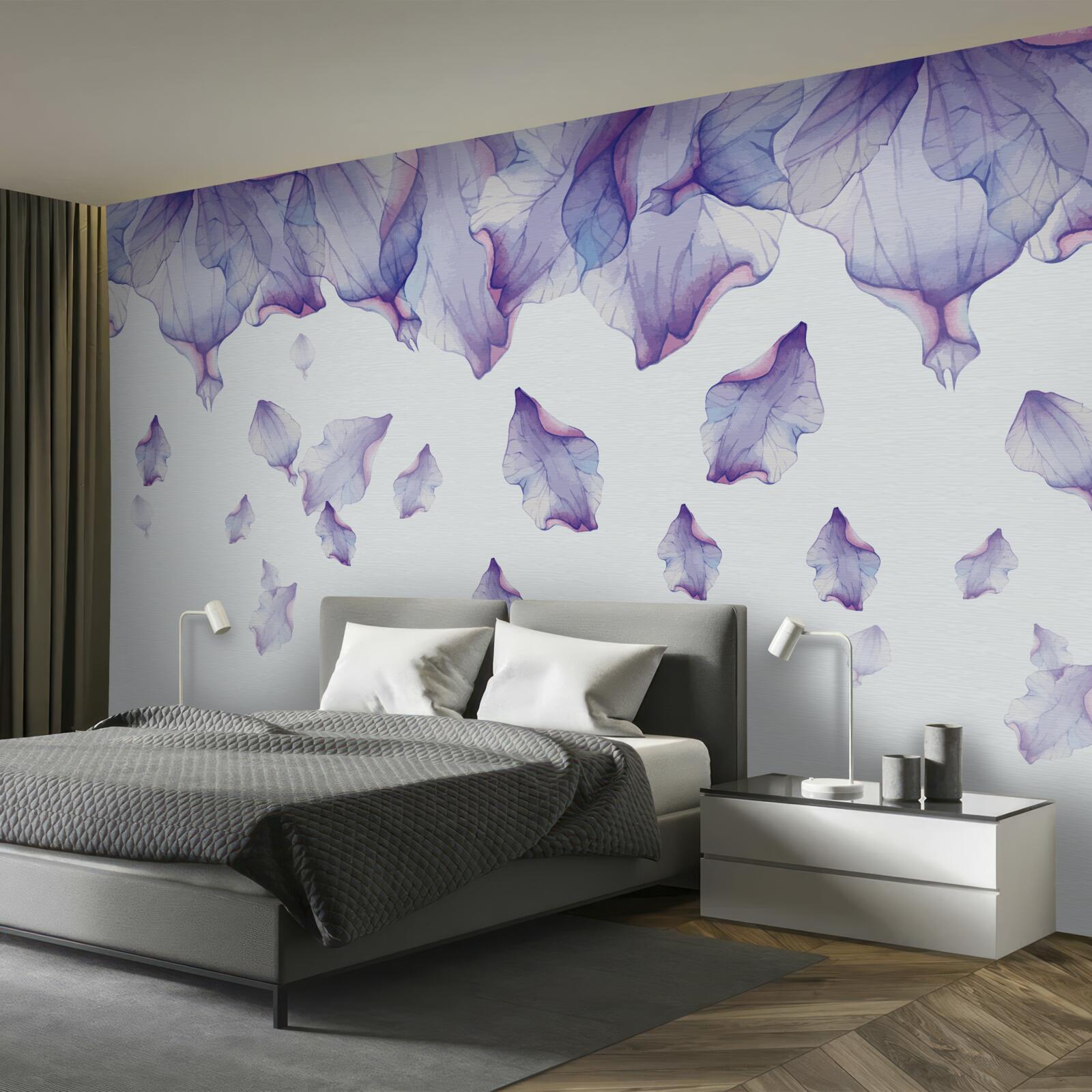 Papier peint fleurs d'iris violettes tombantes