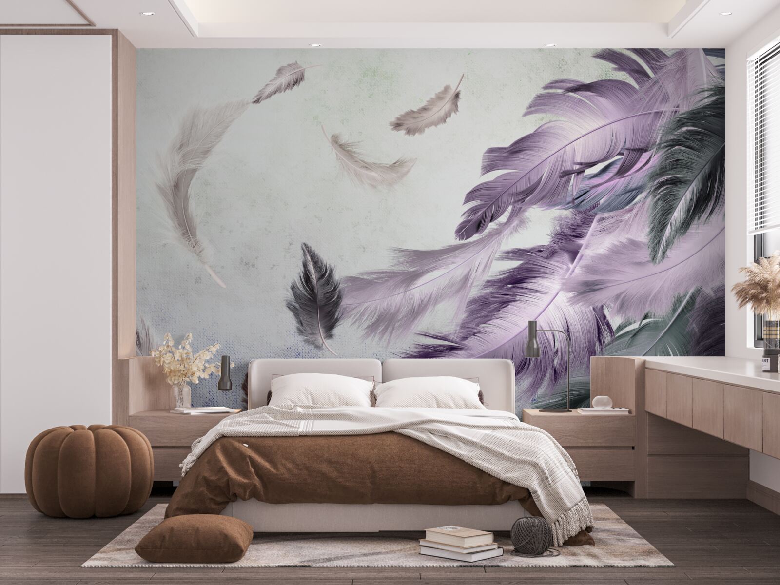 Papier peint panneau de plumes