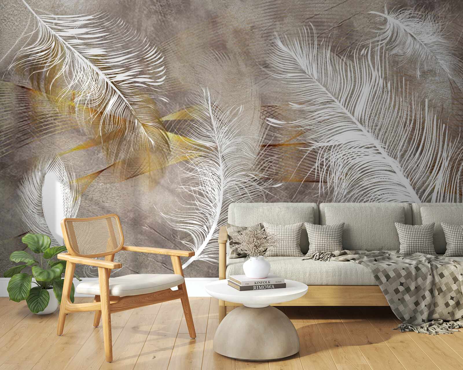 Papier peint plumes décoratives évoquant la légèreté de l'air