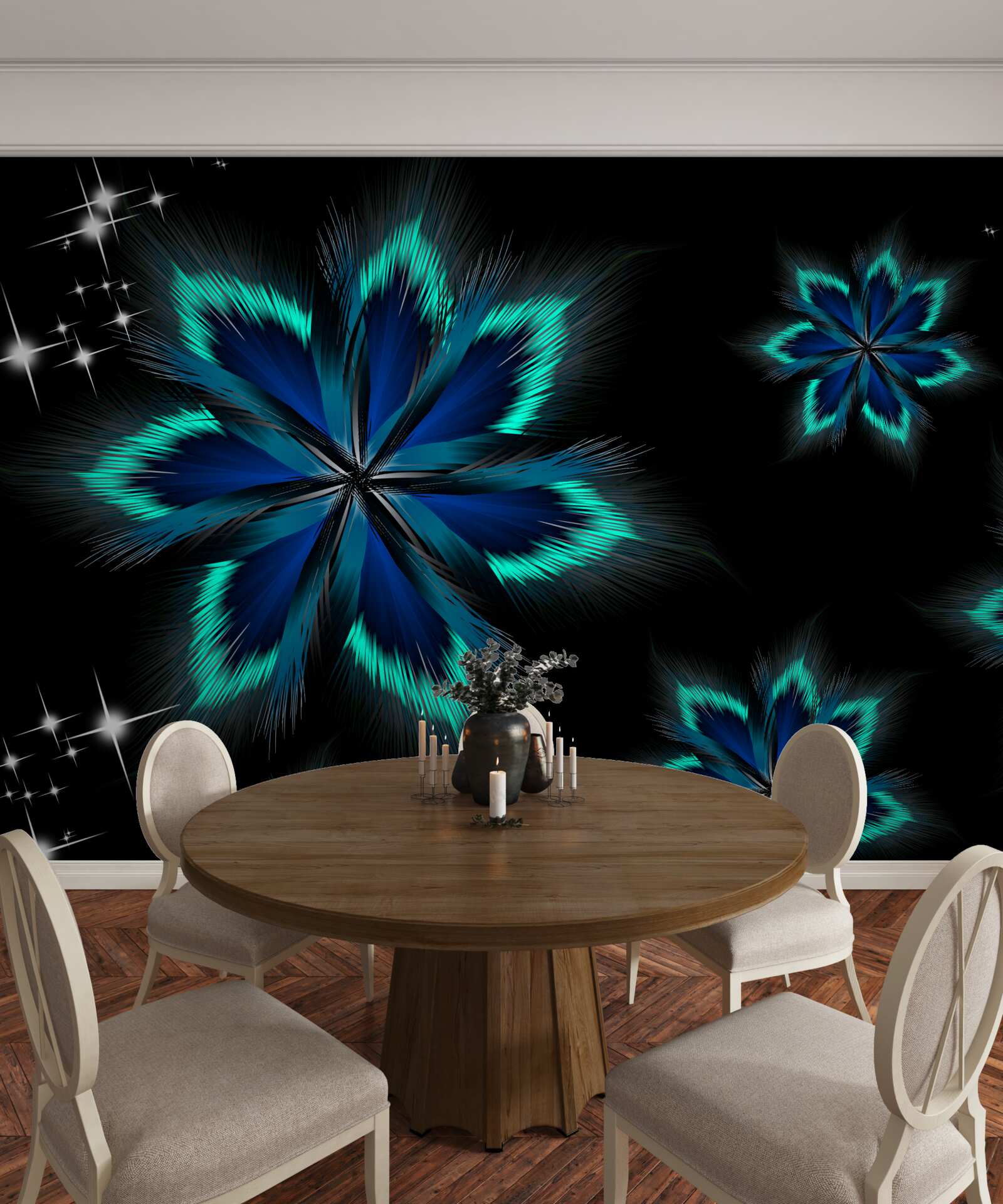 Papier peint lotus avec un bord bleu clair