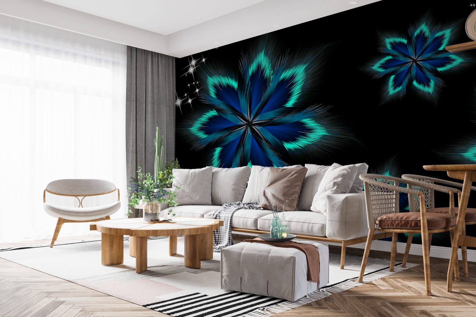 Papier peint lotus avec un bord bleu clair