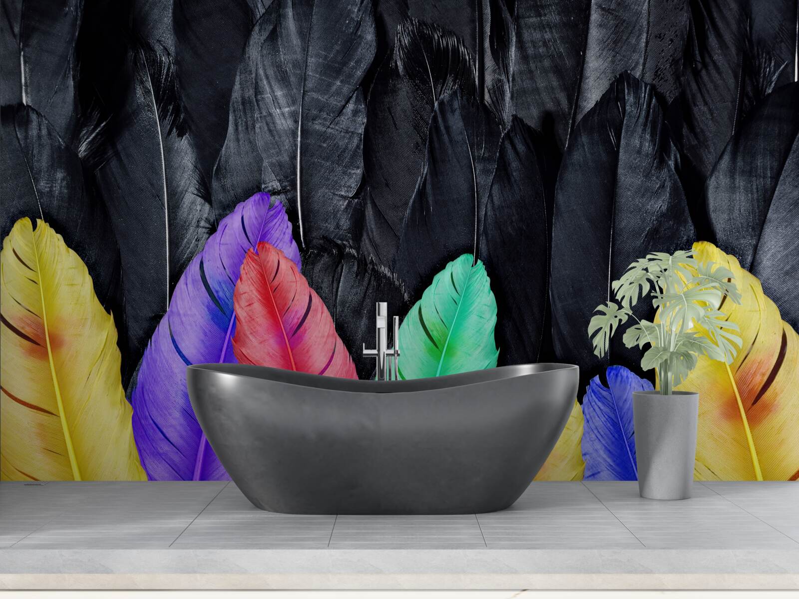 Papier peint fond avec de grandes plumes lumineuses