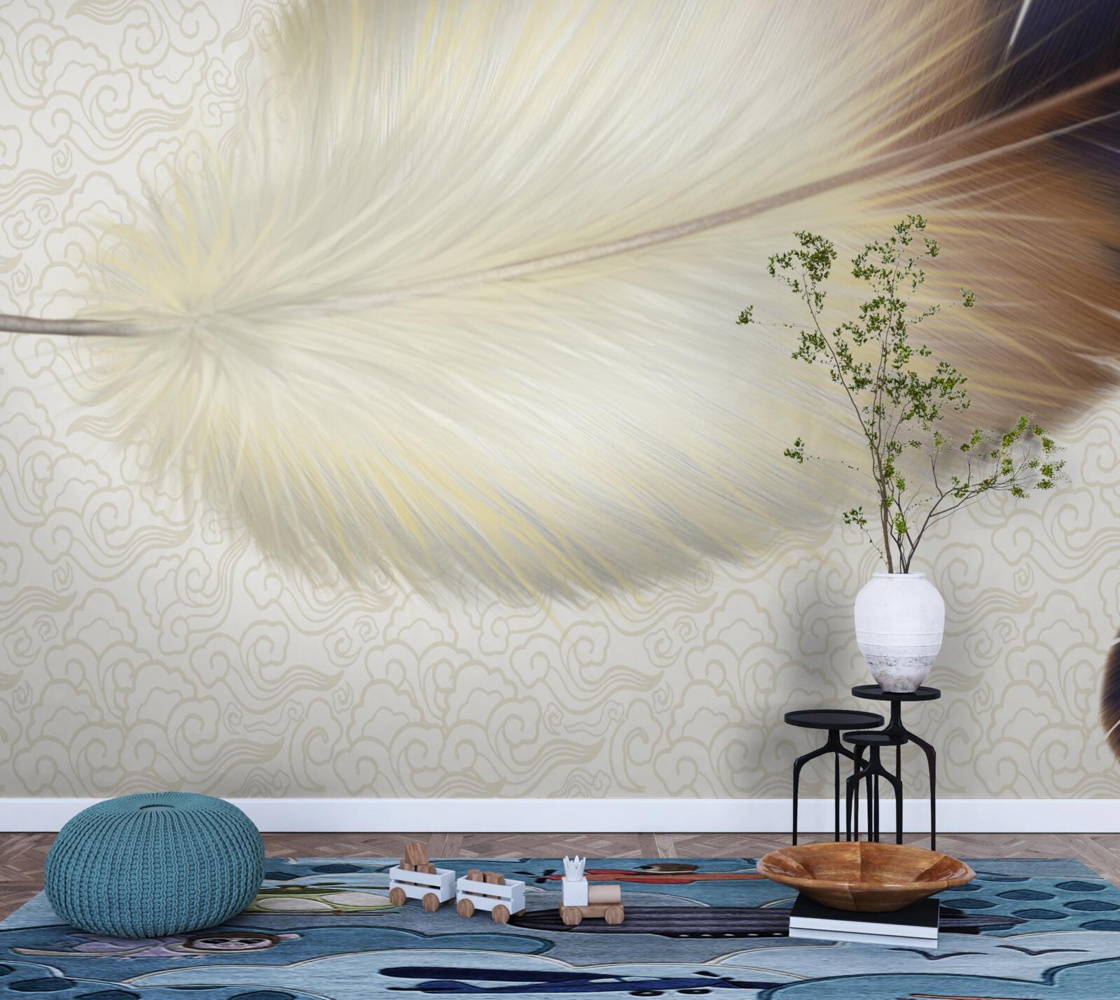 Papier peint les plumes sont blanches avec des bords bruns