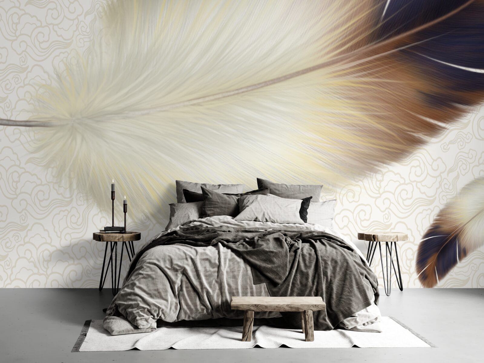Papier peint les plumes sont blanches avec des bords bruns