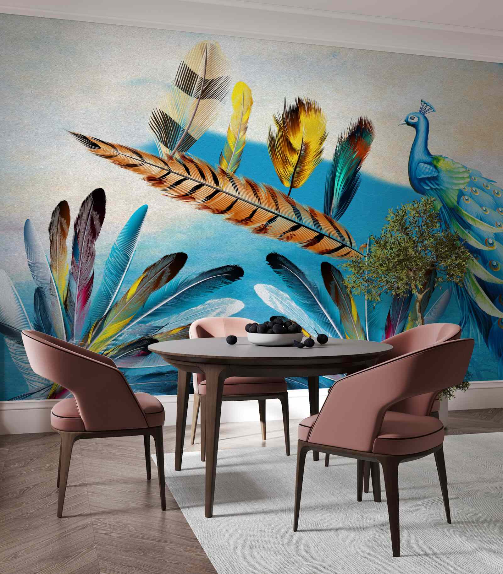 Papier peint les plumes de paon et leurs variétés
