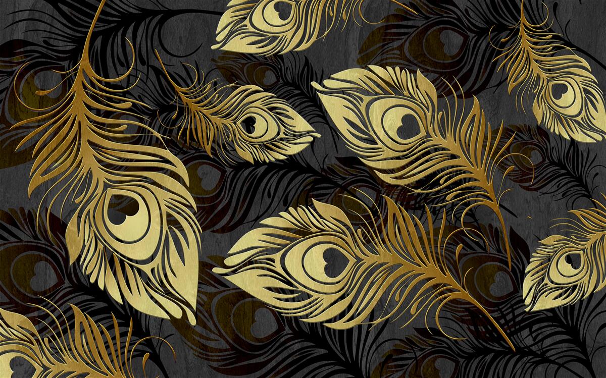 Papier peint plumes d'or brillantes