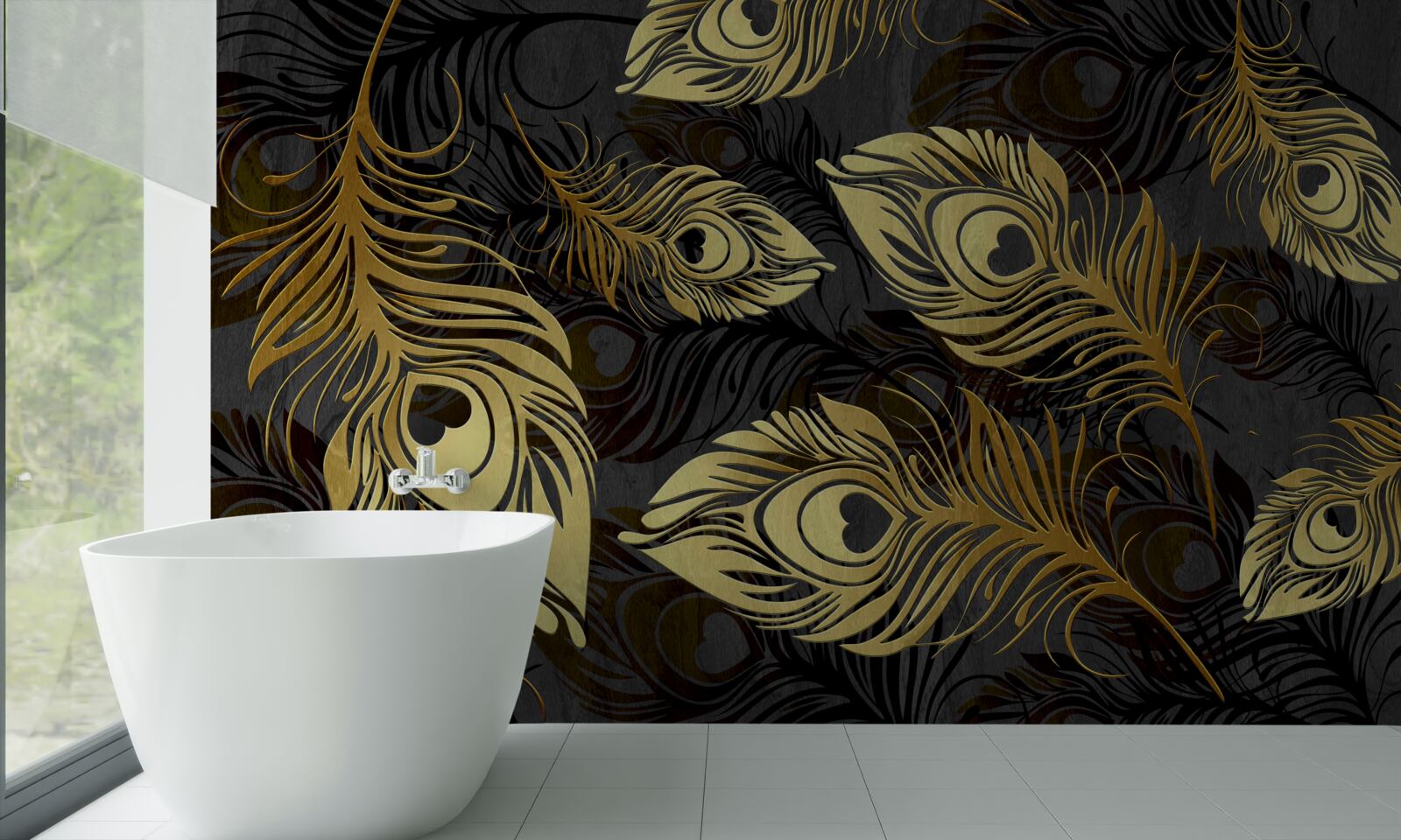 Papier peint plumes d'or brillantes