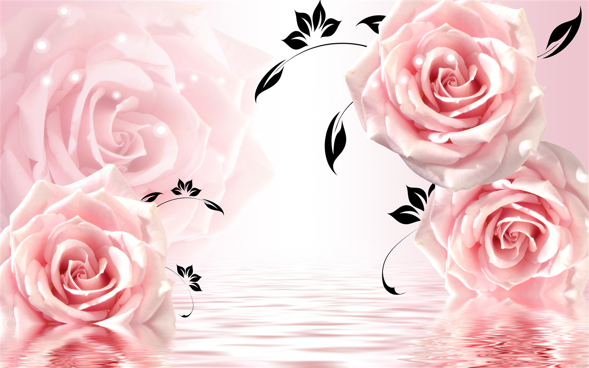 Papier peint grandes roses dans une nuance rose délicate