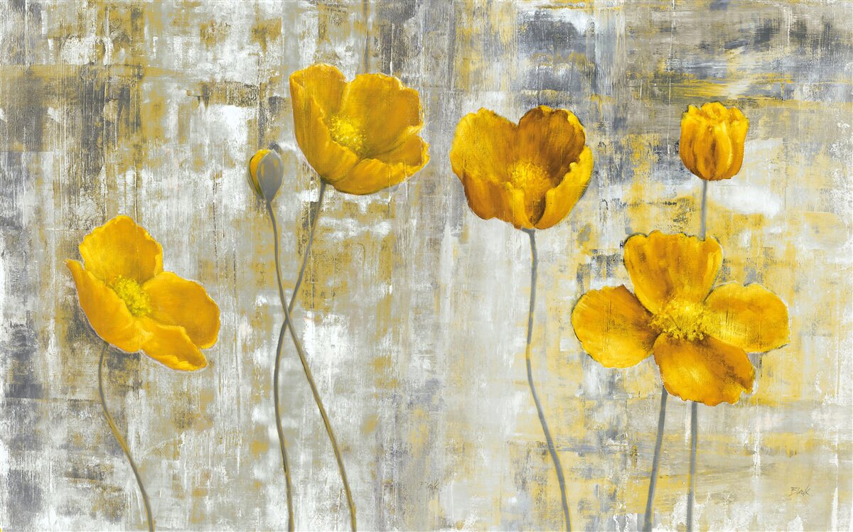 Papier peint les tiges fines sont ornées de fleurs jaunes
