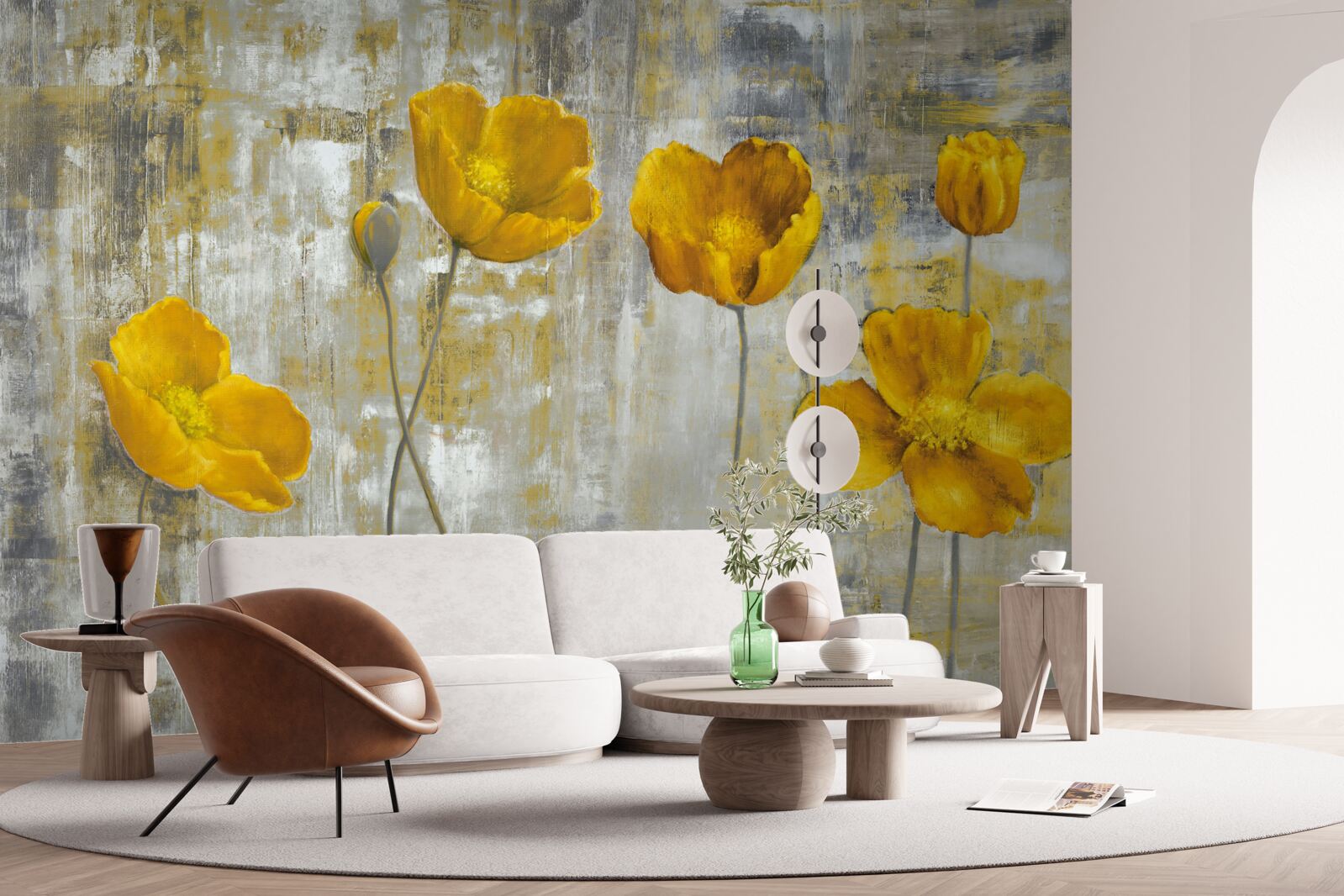 Papier peint les tiges fines sont ornées de fleurs jaunes