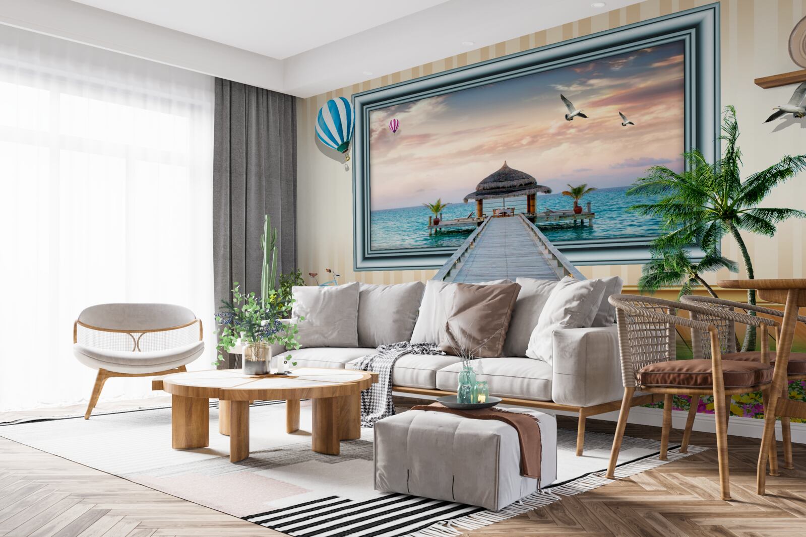 Papier peint peinture avec un quai de mer
