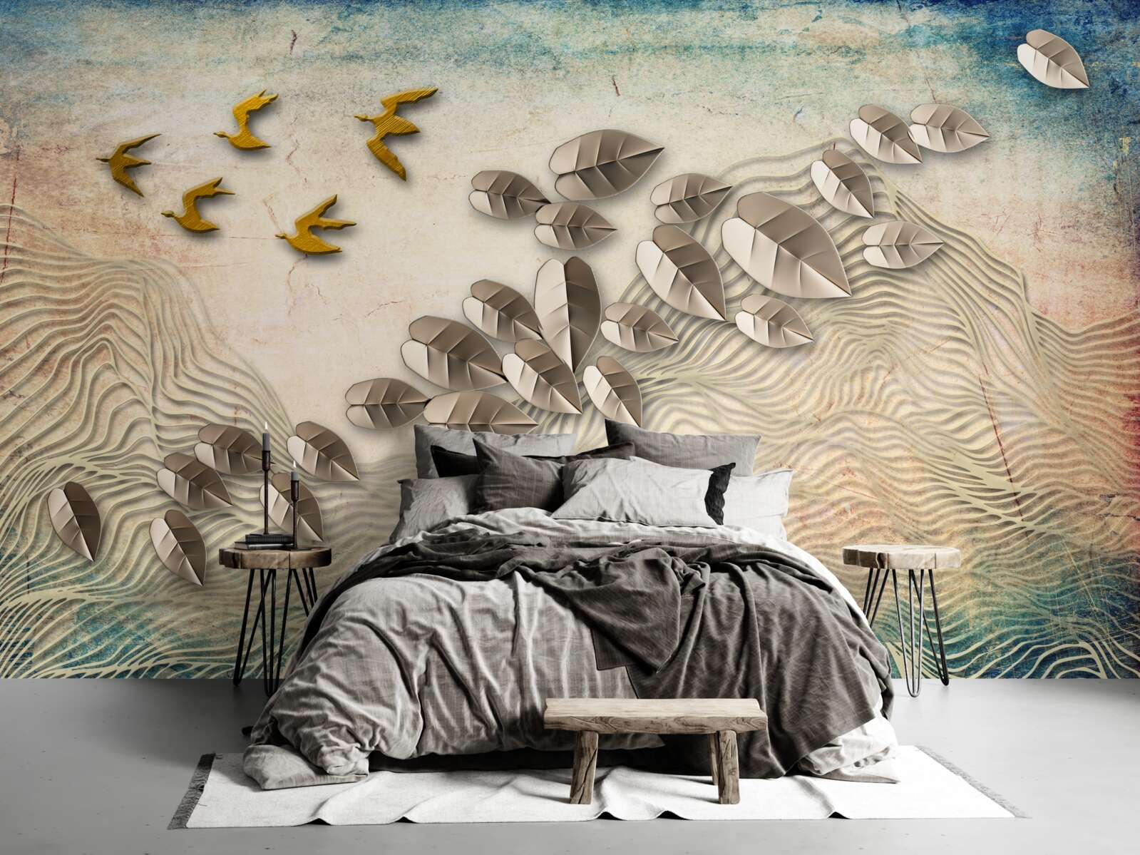Papier peint les créatures à plumes et leur duvet dans les rafales de vent