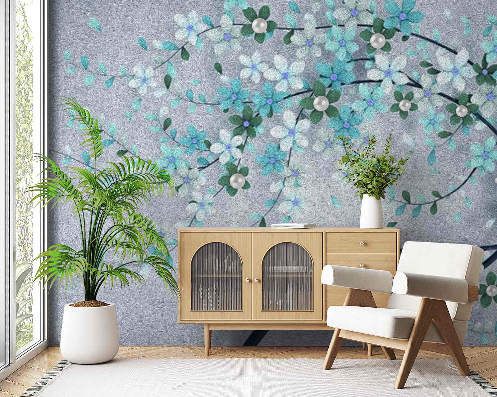 Papier peint un arbre qui plie sous le poids de petites fleurs