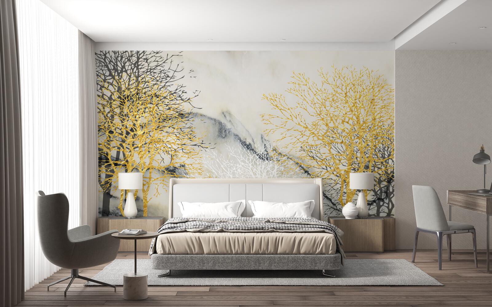 Papier peint arbres d'automne couverts d'or