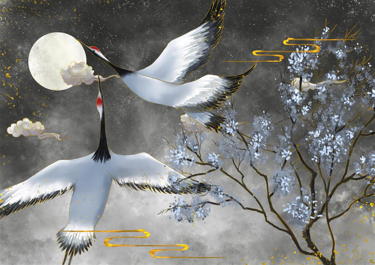 Papier peint la lune accueille les grues