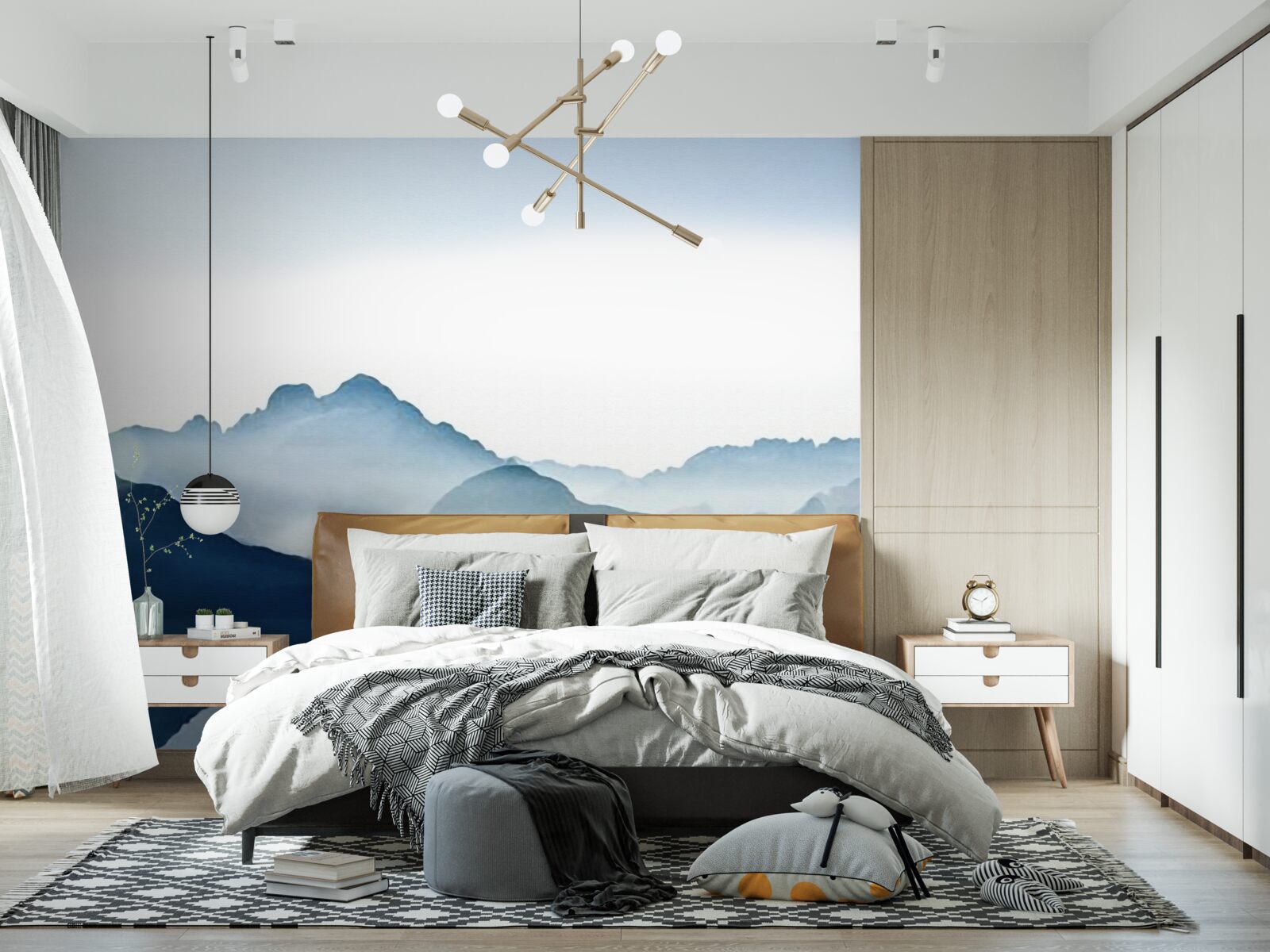 Papier peint miroir brumeux en aquarelle dans les montagnes