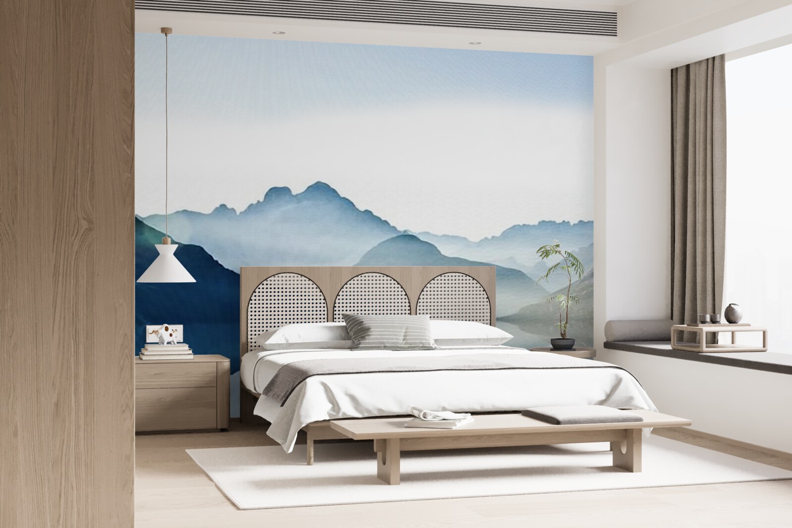 Papier peint miroir brumeux en aquarelle dans les montagnes