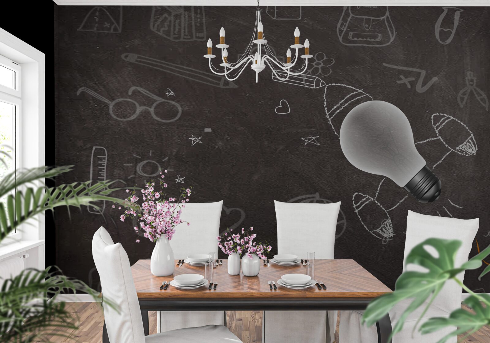 Papier peint sur un tableau noir - apprendre avec créativité