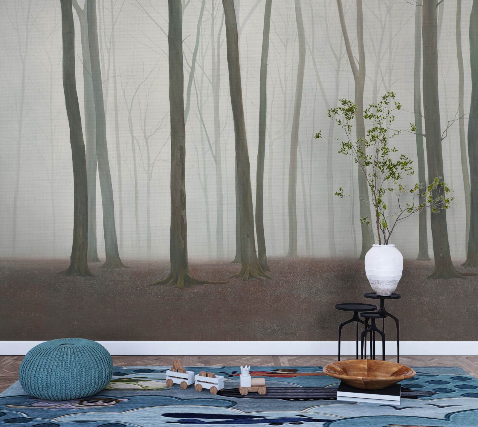 Papier peint arbres isolés entourés de brume