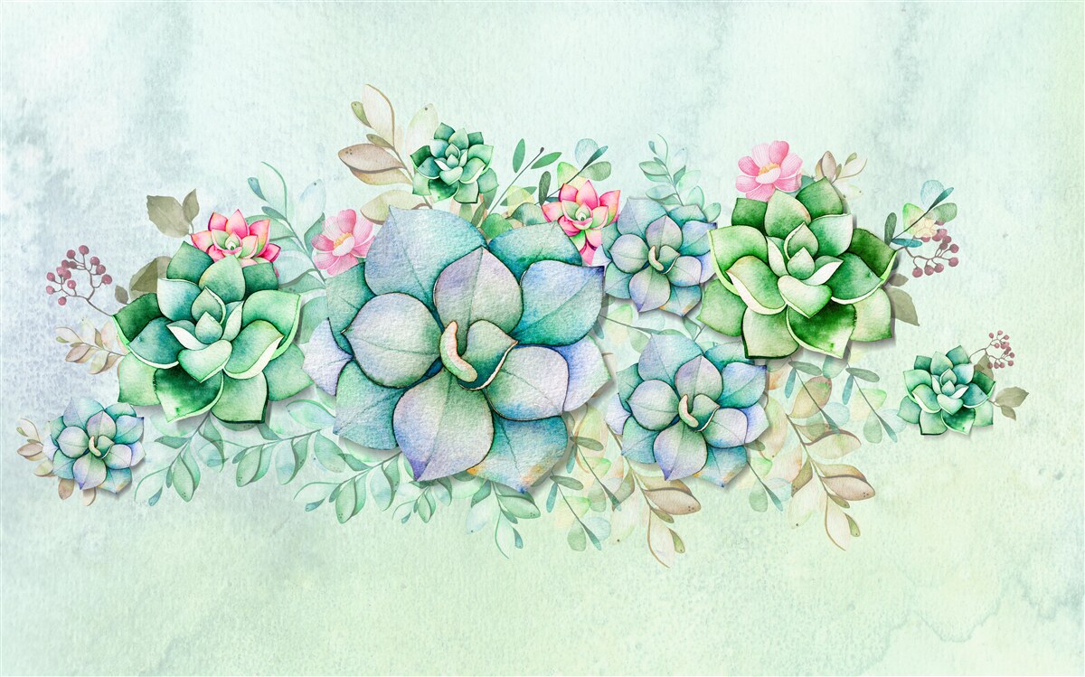 Papier peint fleurs vertes peintes à l'aquarelle