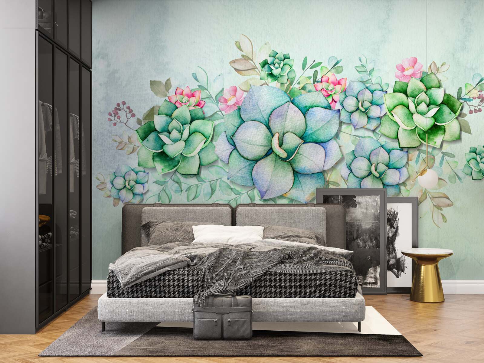 Papier peint fleurs vertes peintes à l'aquarelle
