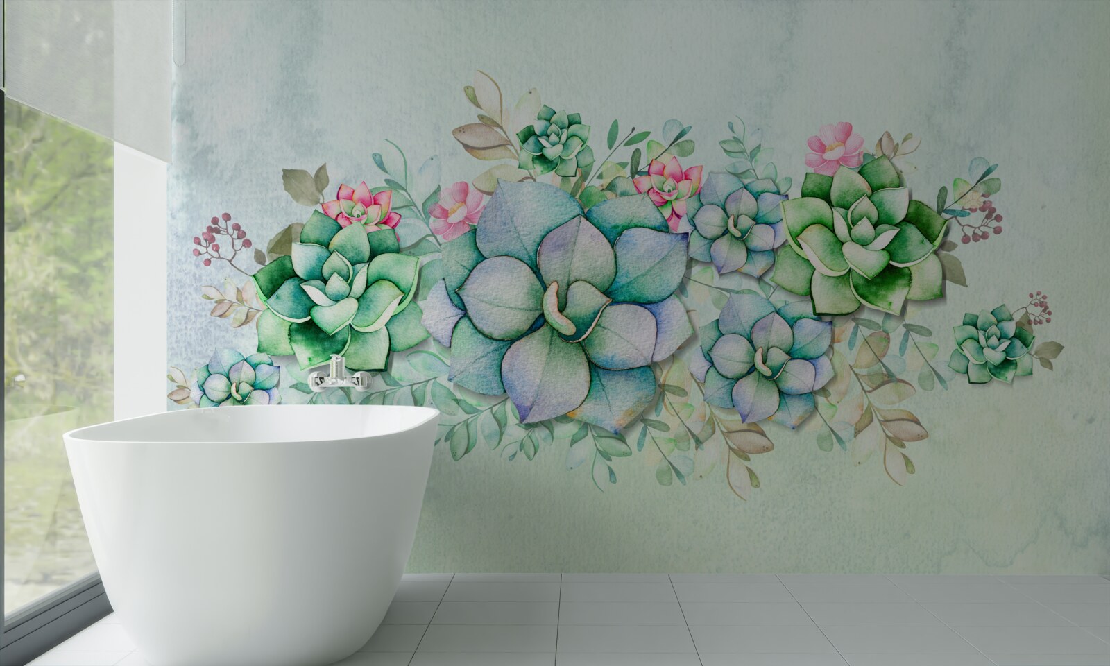 Papier peint fleurs vertes peintes à l'aquarelle