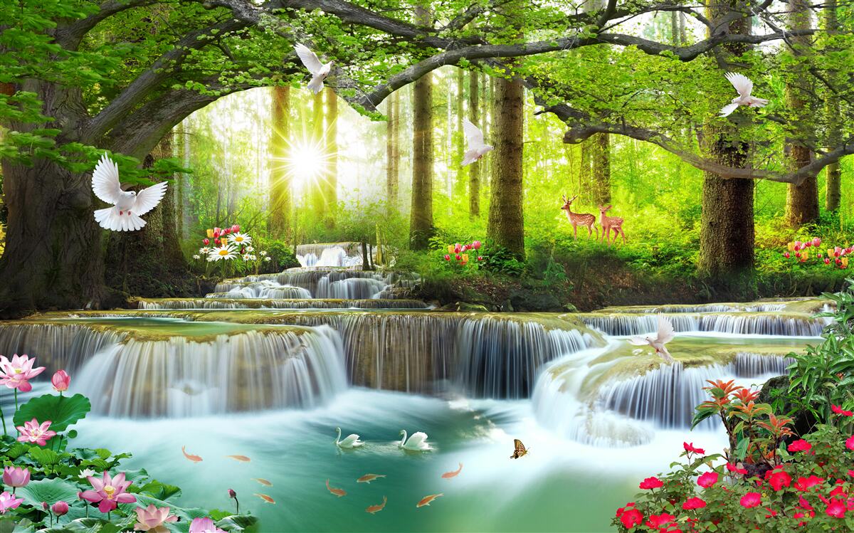 Papier peint Vie et nature à une cascade sauvage dans la forêt