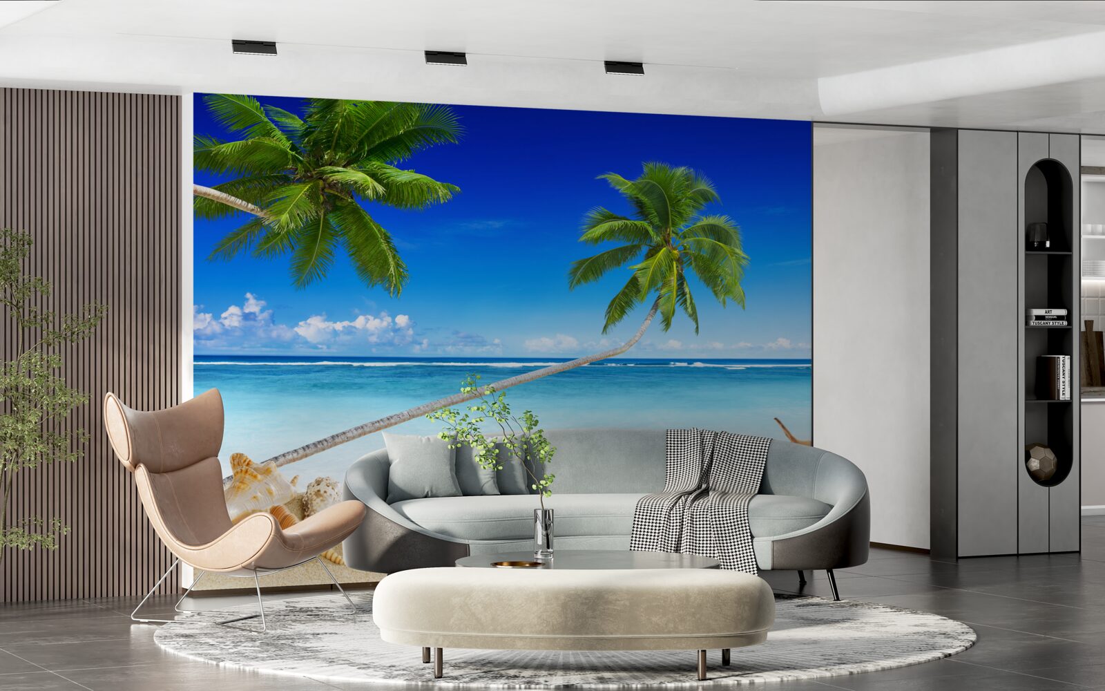 Papier peint plage tropicale et palmiers où règne le silence