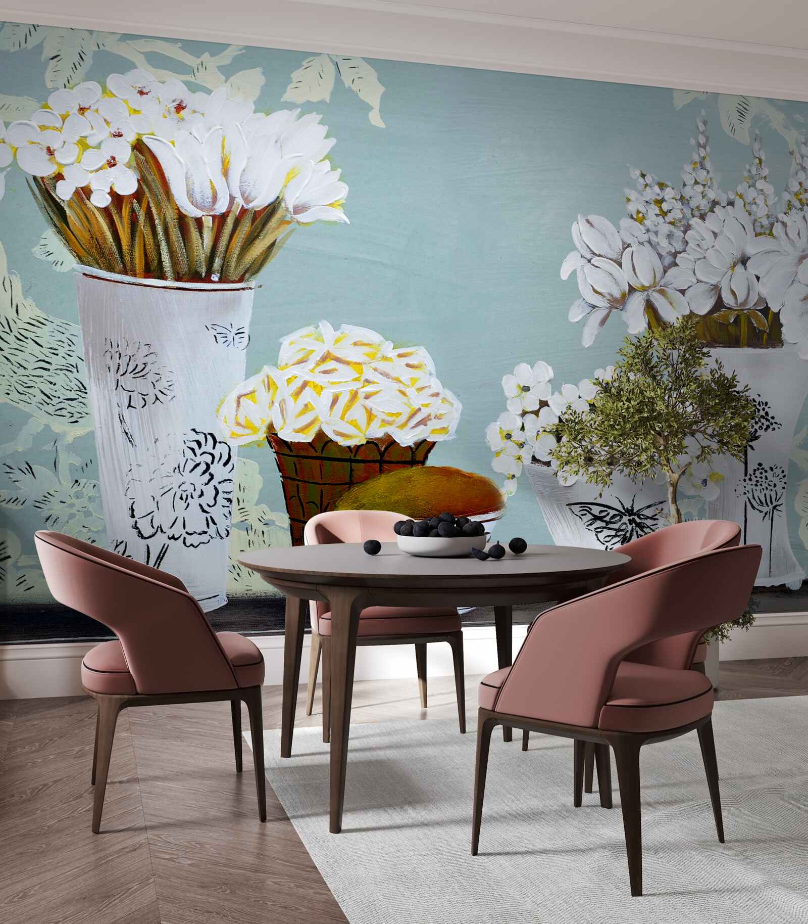 Papier peint vases avec bouquets de fleurs