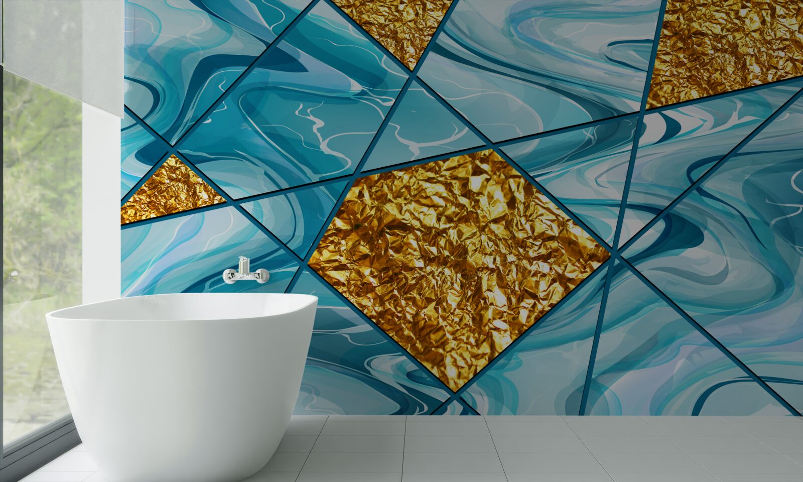Papier peint le ciel est bleu et flou, décoré d'accents dorés