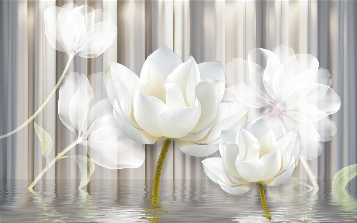 Papier peint fleurs blanches dépassant de l'eau