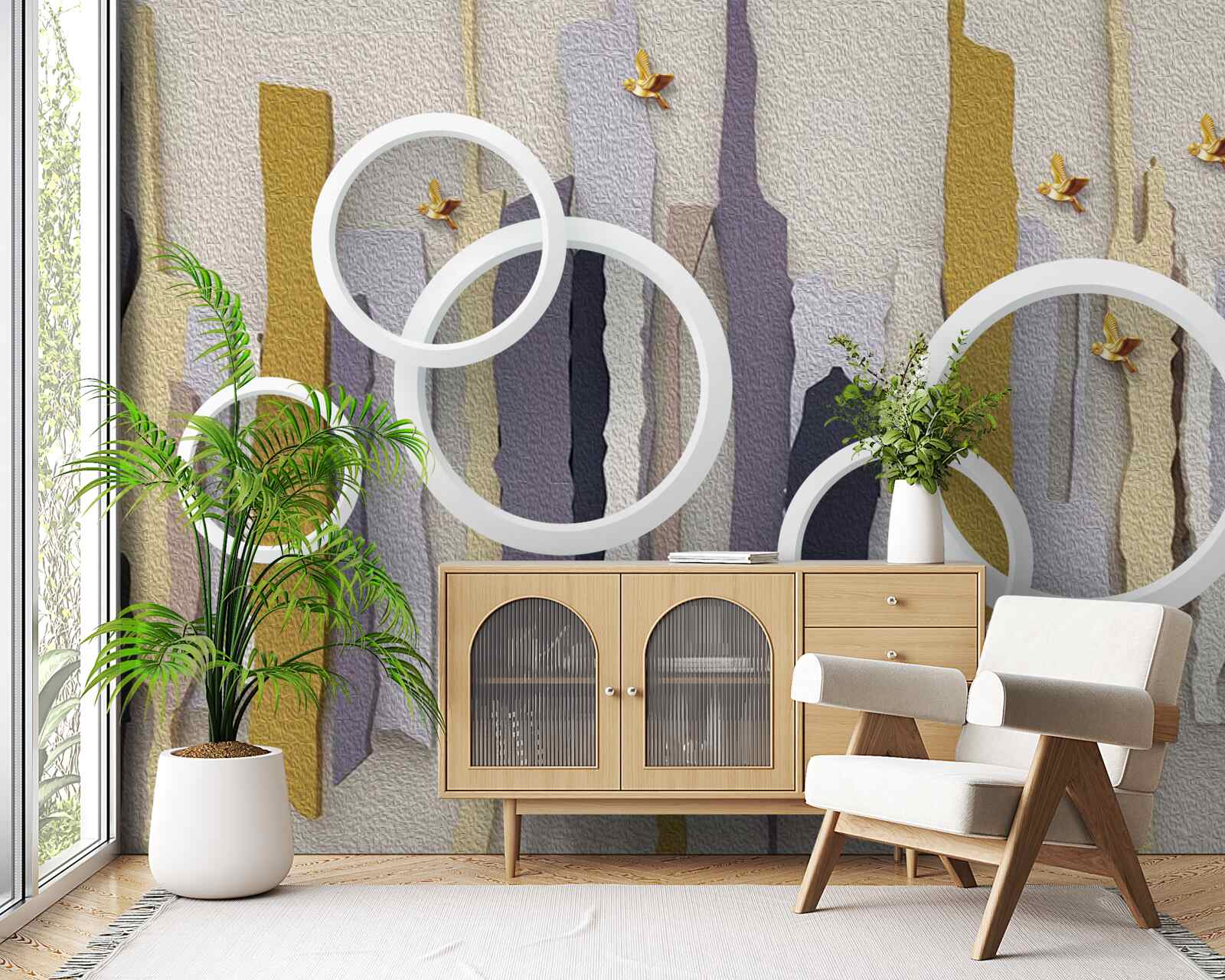 Papier peint ville abstraite et roues blanches