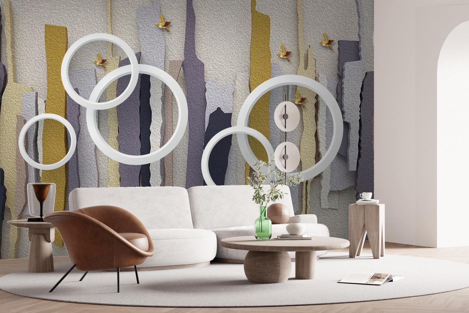 Papier peint ville abstraite et roues blanches