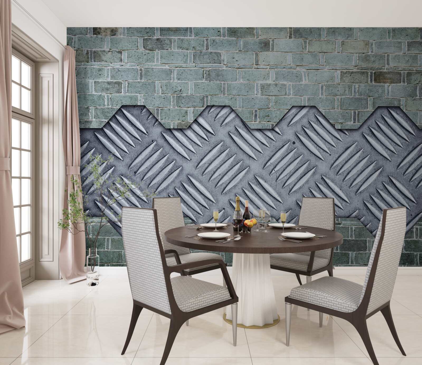 Papier peint mur de briques avec tôle d'aluminium