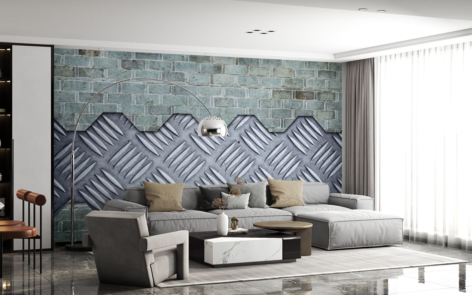 Papier peint mur de briques avec tôle d'aluminium
