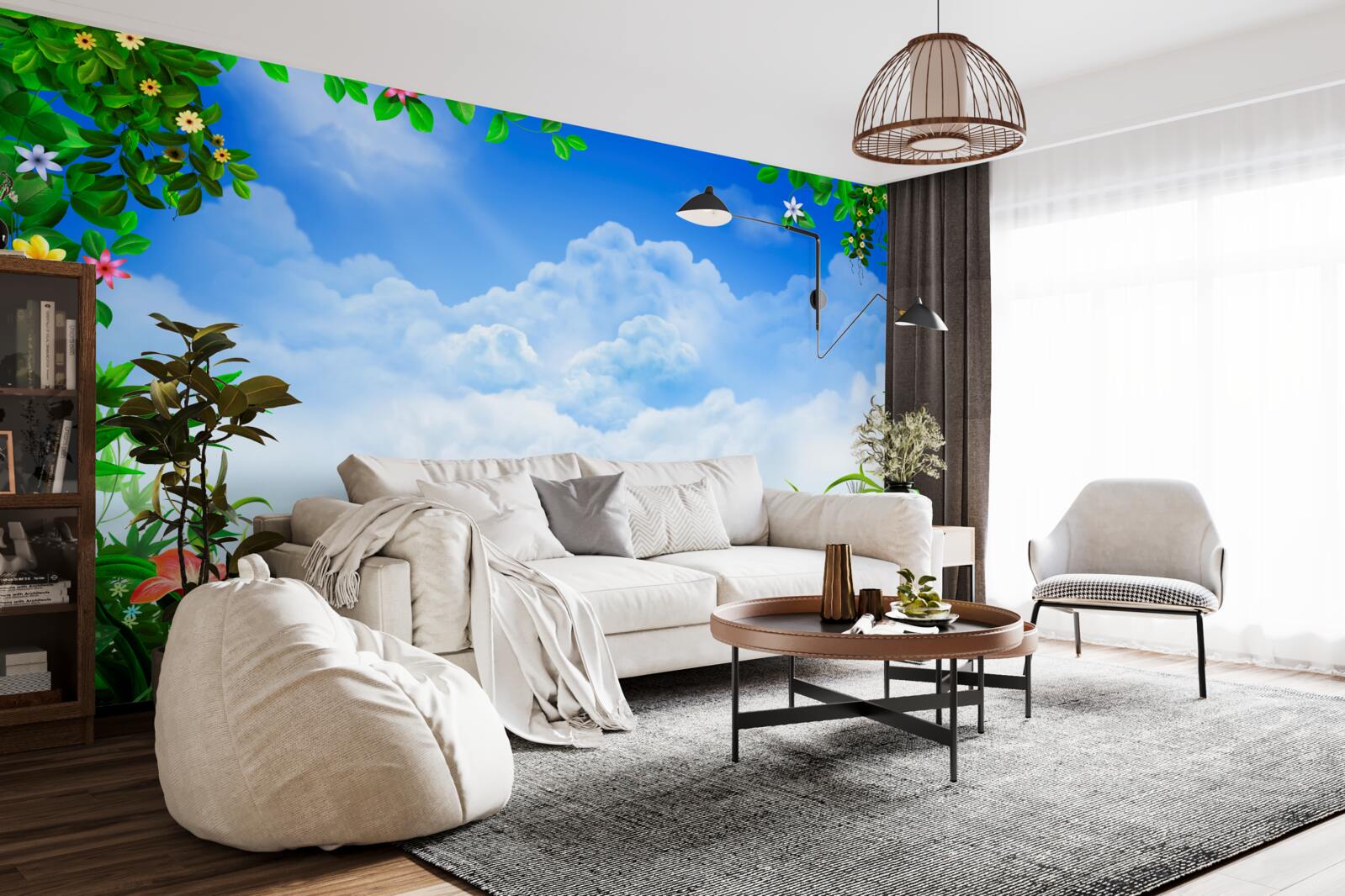 Papier peint les feuilles vertes scintillent sous les nuages bleus