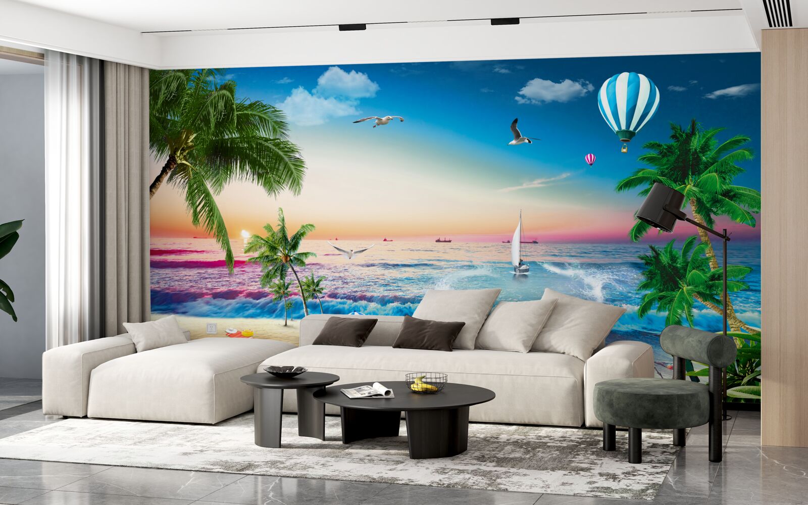 Papier peint peinture marine avec vague
