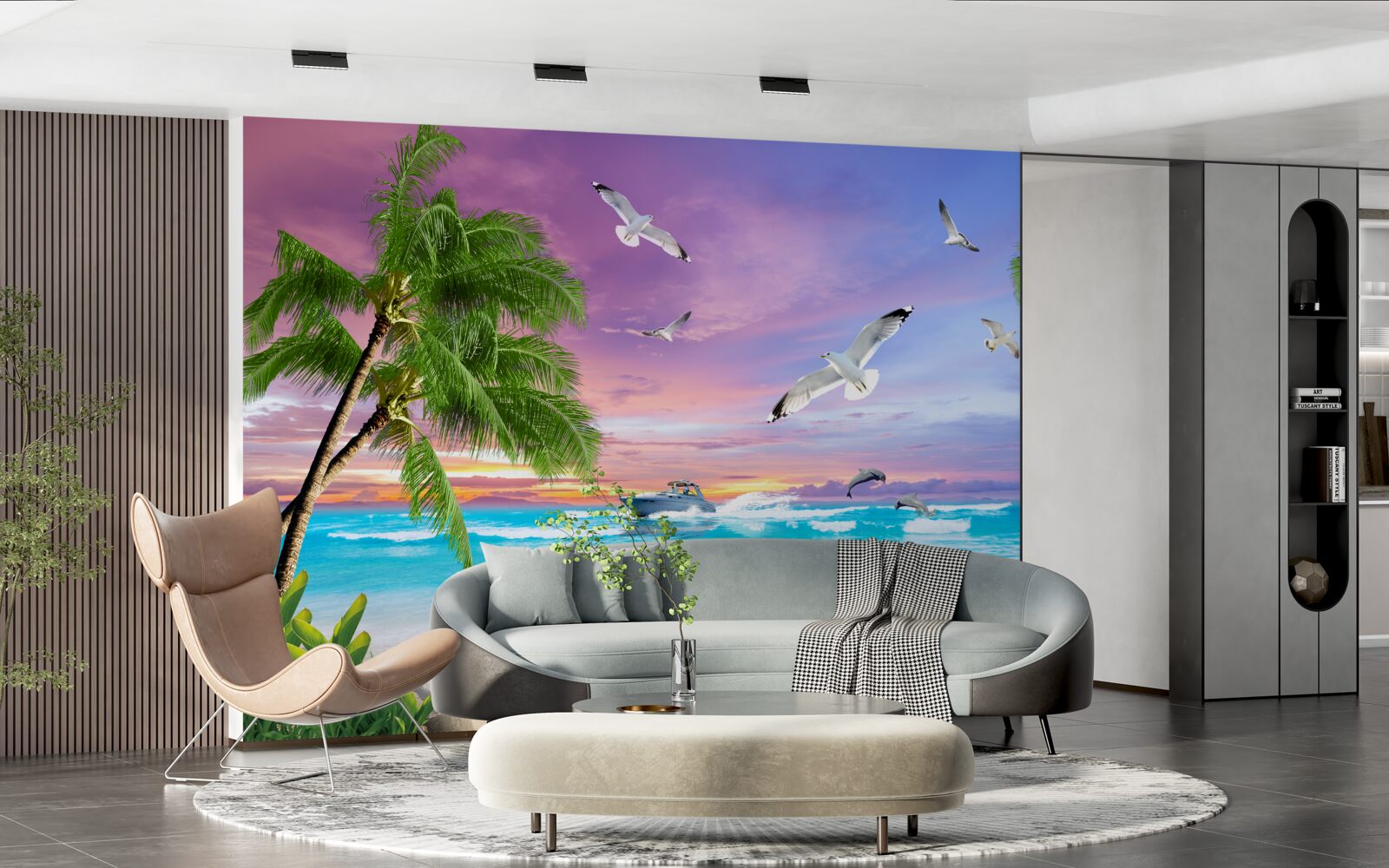Papier peint côte tropicale et bateau