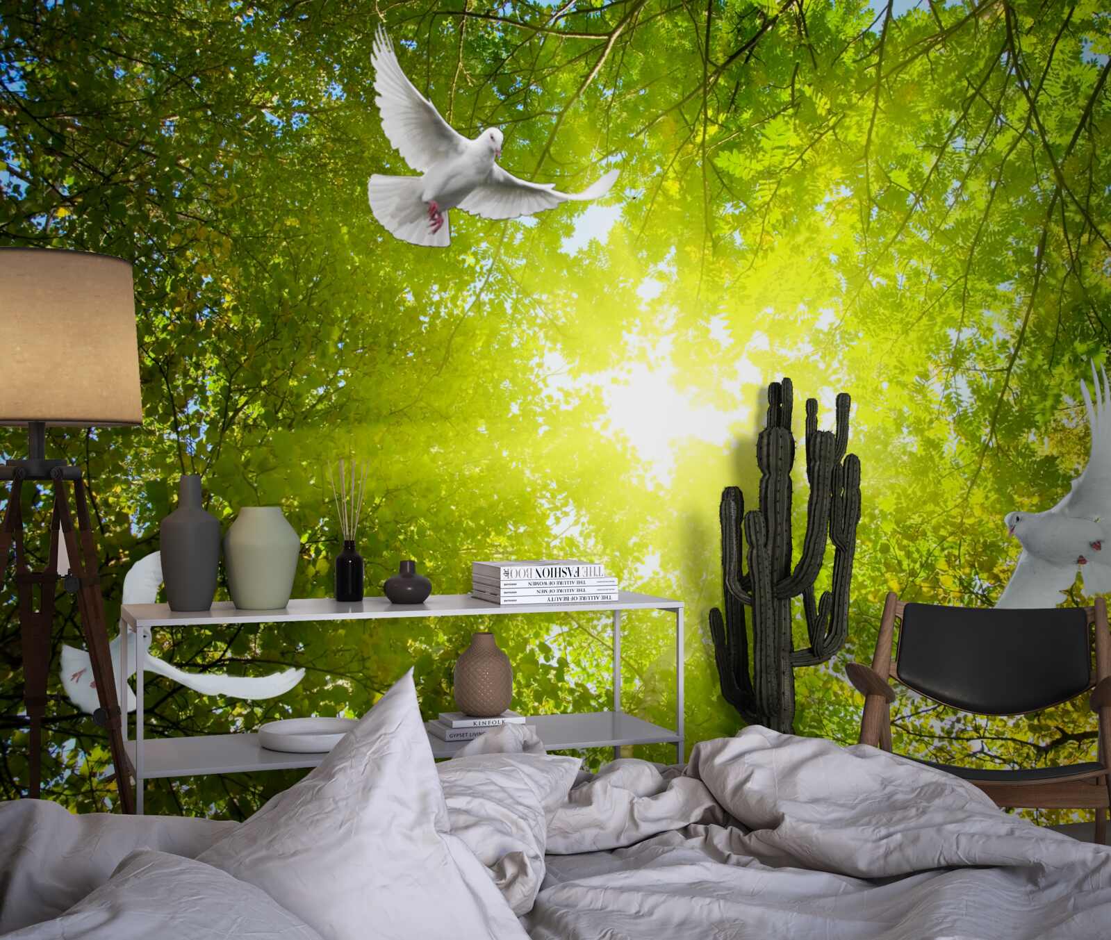 Papier peint les oiseaux volent dans les profondeurs de la forêt