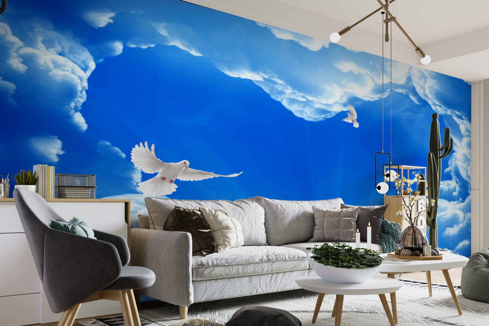Papier peint les oiseaux bleus s'envolent dans le ciel