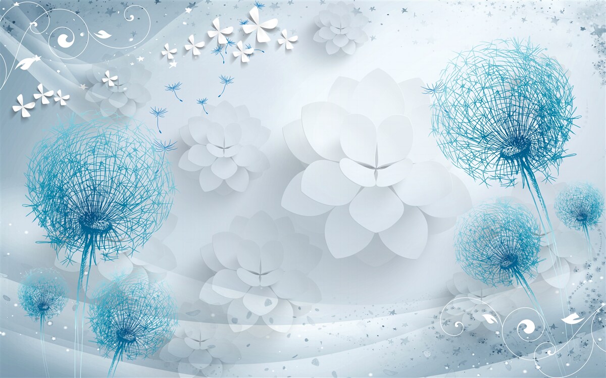 Papier peint gamme de tons bleus avec fleurs