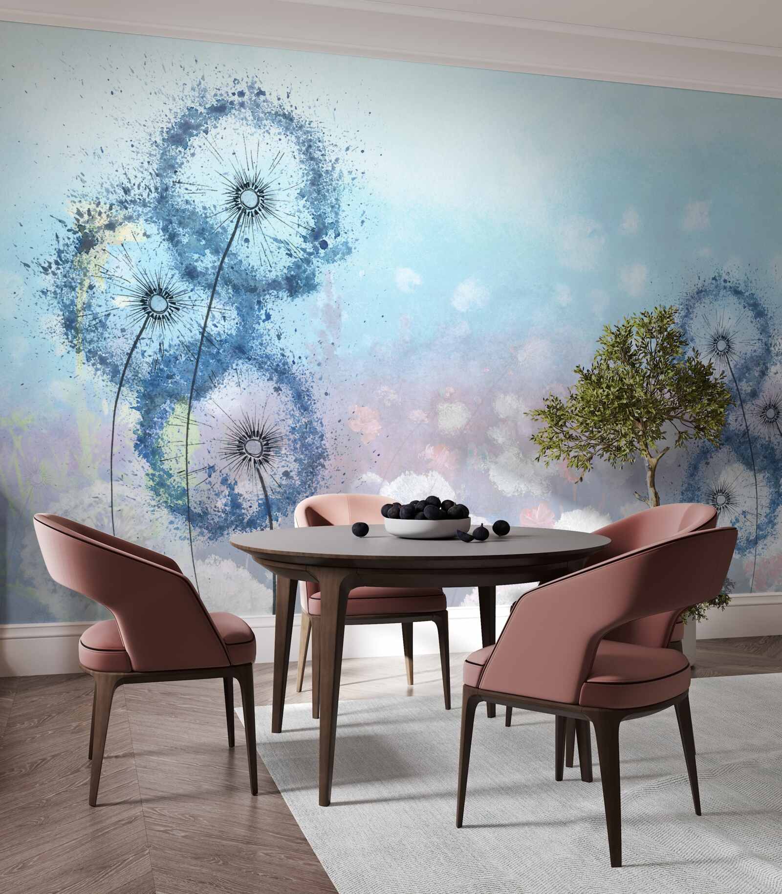Papier peint fleurs bleues inhabituelles