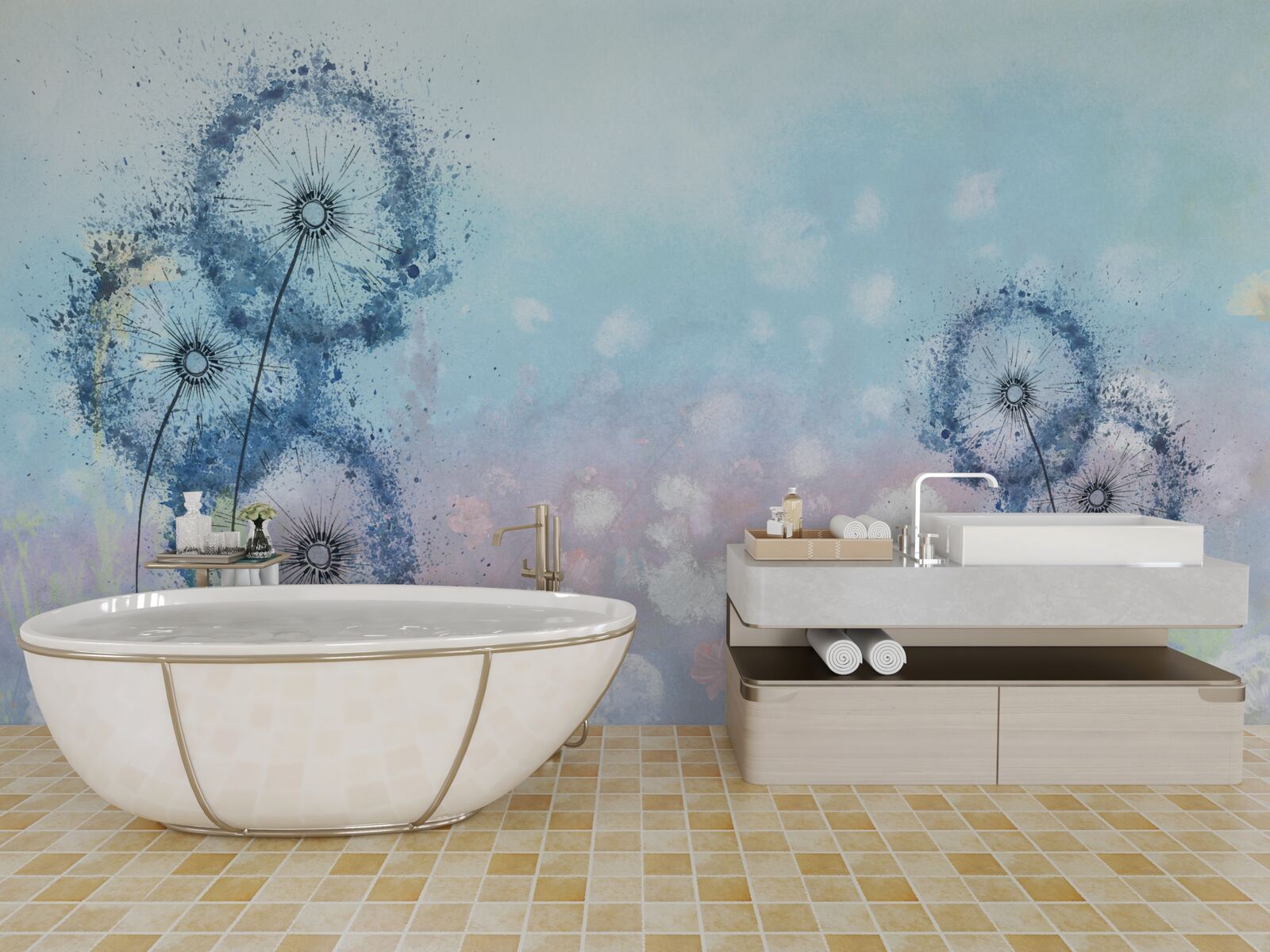 Papier peint fleurs bleues inhabituelles