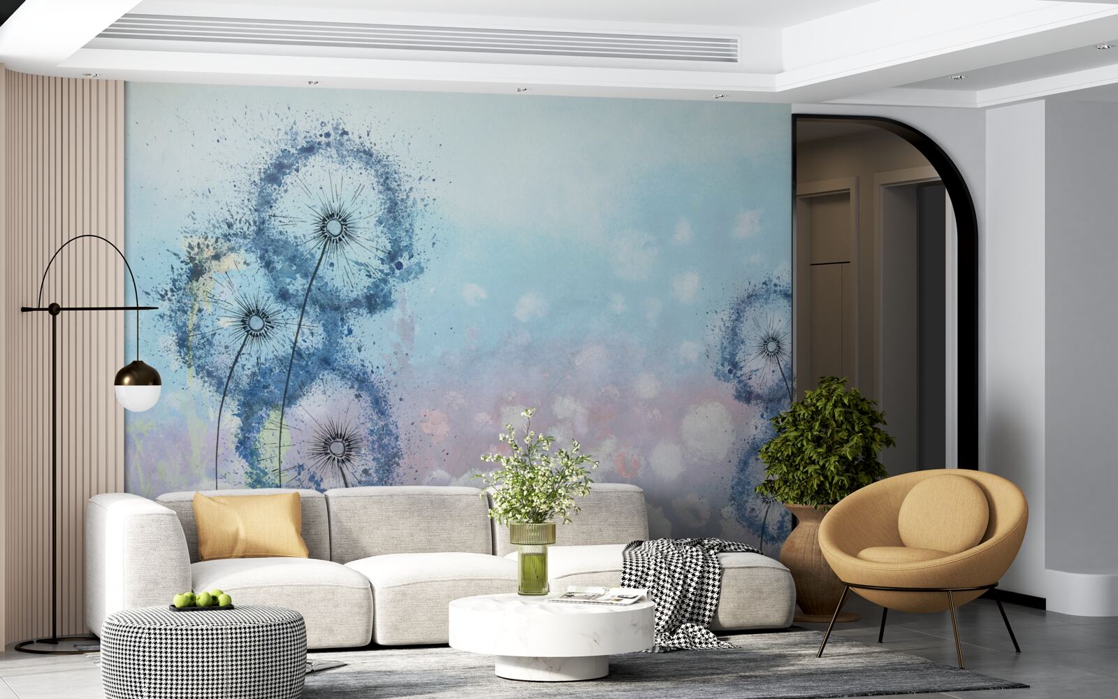 Papier peint fleurs bleues inhabituelles