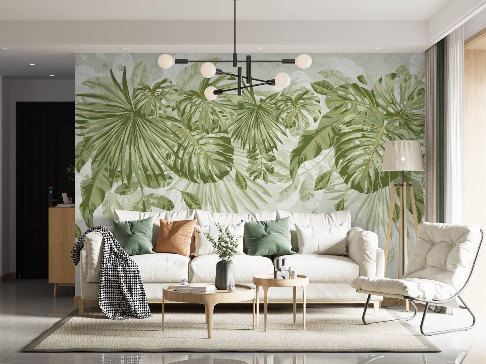 Papier peint feuilles de bananier tropical et de monstera