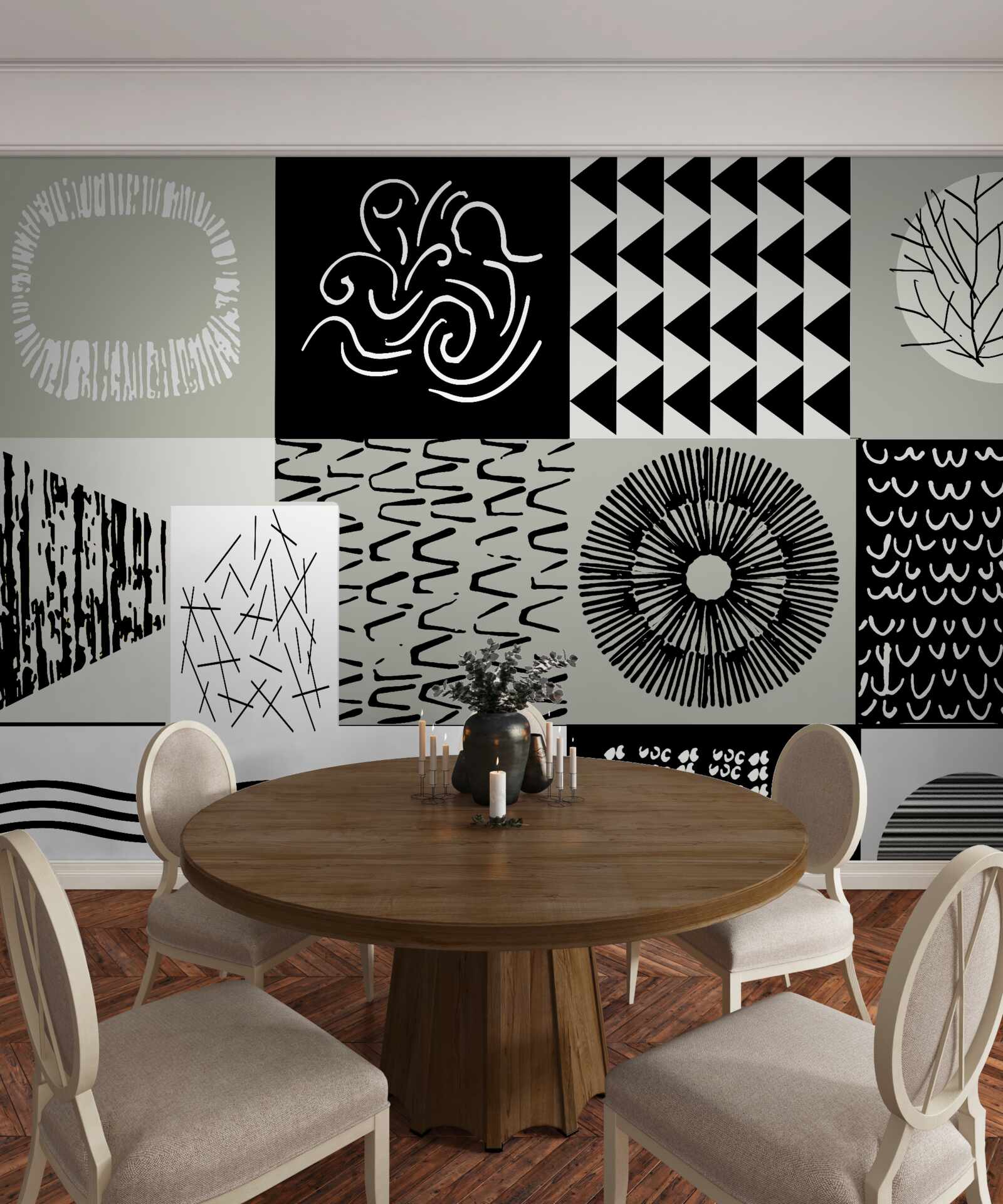 Papier peint mosaïque en noir et blanc
