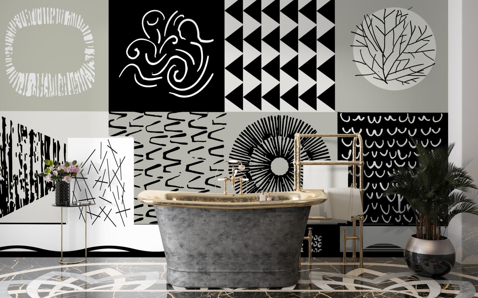 Papier peint mosaïque en noir et blanc