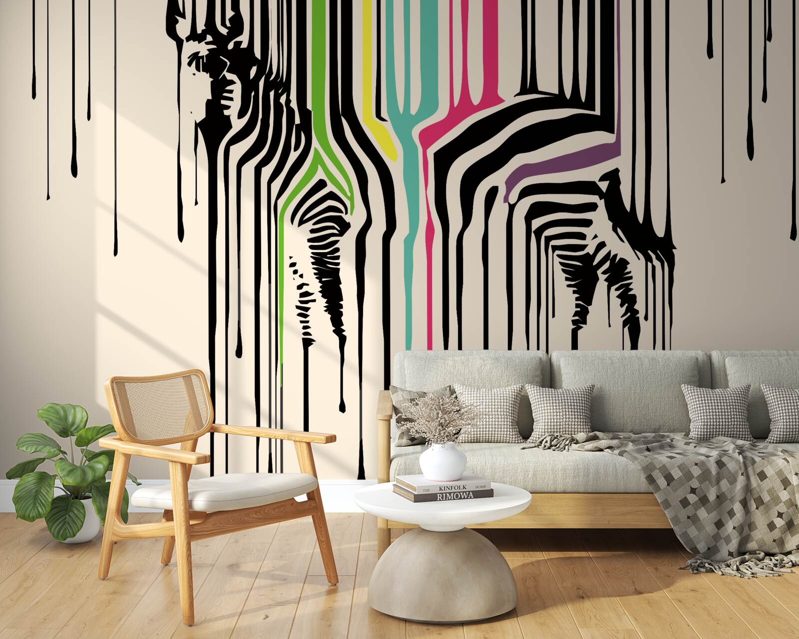 Papier peint zèbre représenté avec de la peinture maculée
