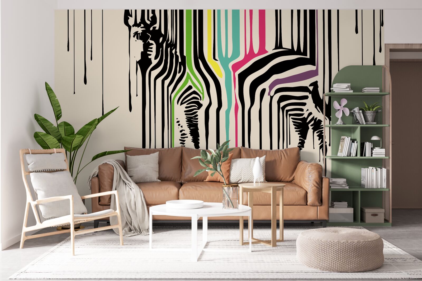 Papier peint zèbre représenté avec de la peinture maculée