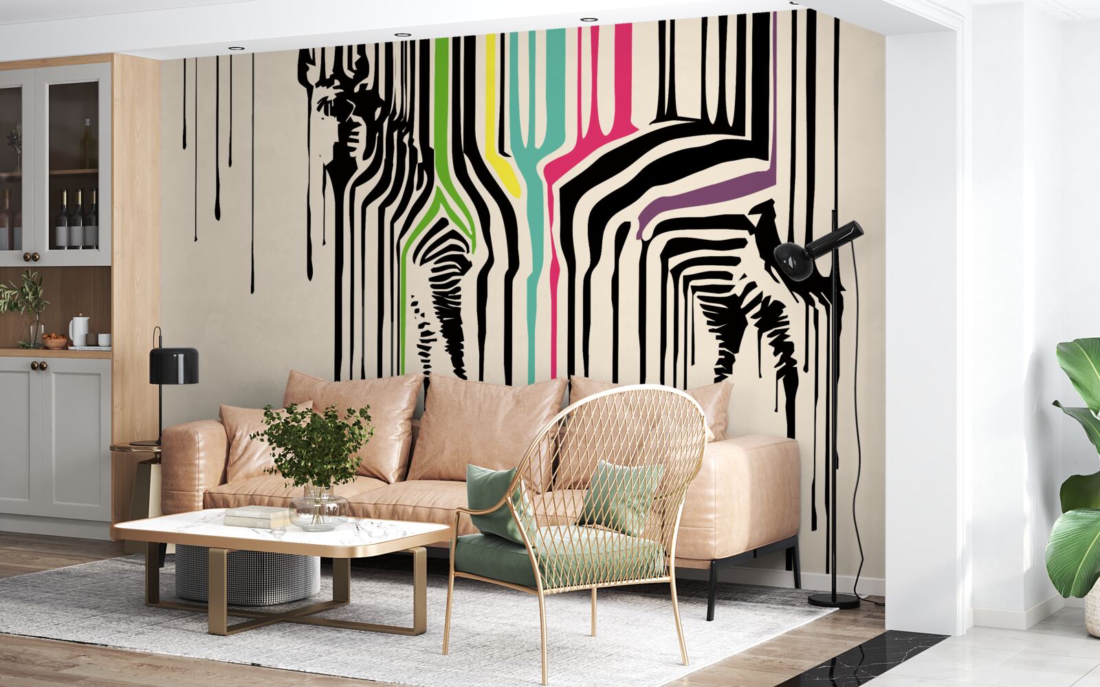 Papier peint zèbre représenté avec de la peinture maculée